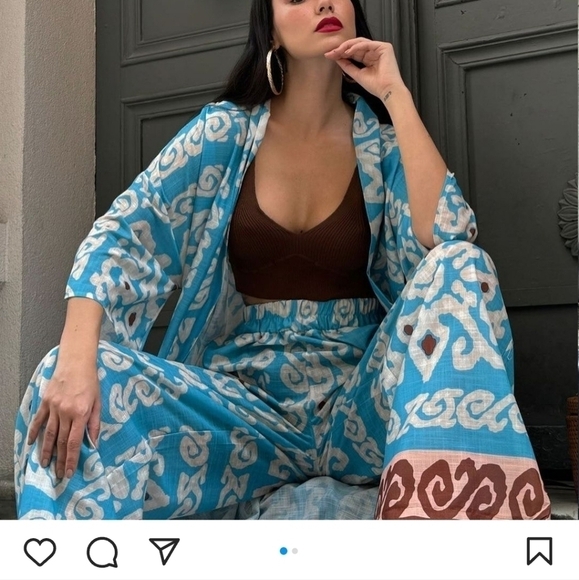 New Zara Flowy Full Length Print Blogger Favorite Pants NWT Medium - Picture 2 of 14